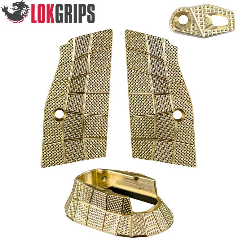 CZ TS 2, CZ 75 Tactical Sports brass Gridlok set - magwell, grips
